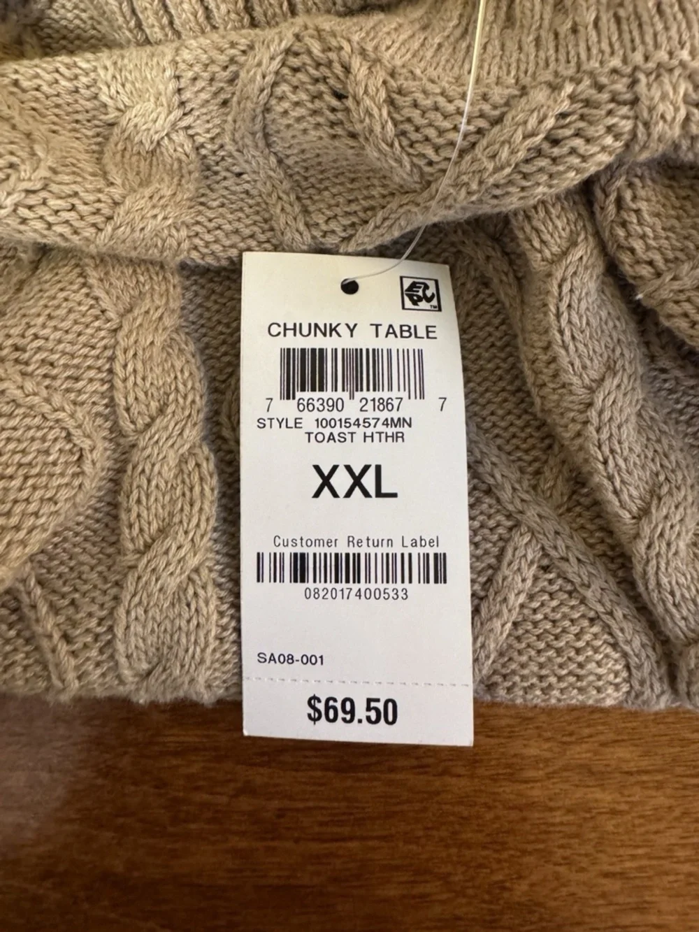 Club Room NWT XXL Tan Long Sleeve Cable-Knit Turtleneck Pullover Sweater